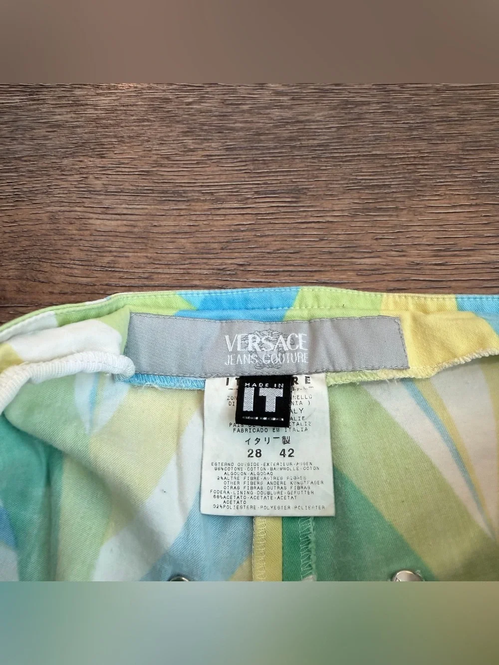 Versace Jeans Couture Vintage Multicolor Swirl Print Flare Trousers Size 28